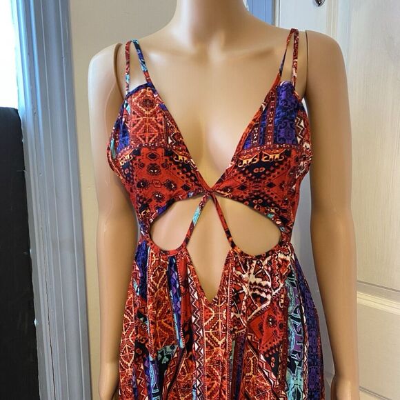 Women Bohemian Maxi Dress M Sexy Cut Out Babydoll Cottagecore Romantic Coastal - Picture 6 of 14